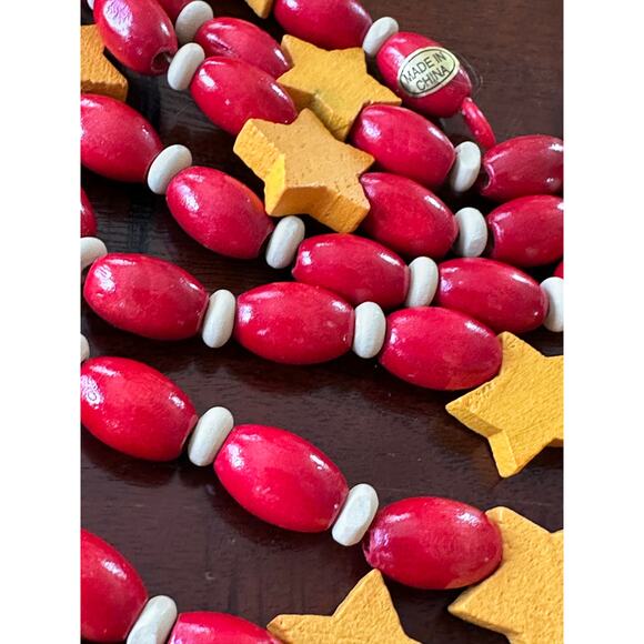 2 Vintage Wood Beads stars Christmas Garlands 20 ft ea. Red Yellow wooden decor - Picture 2 of 13